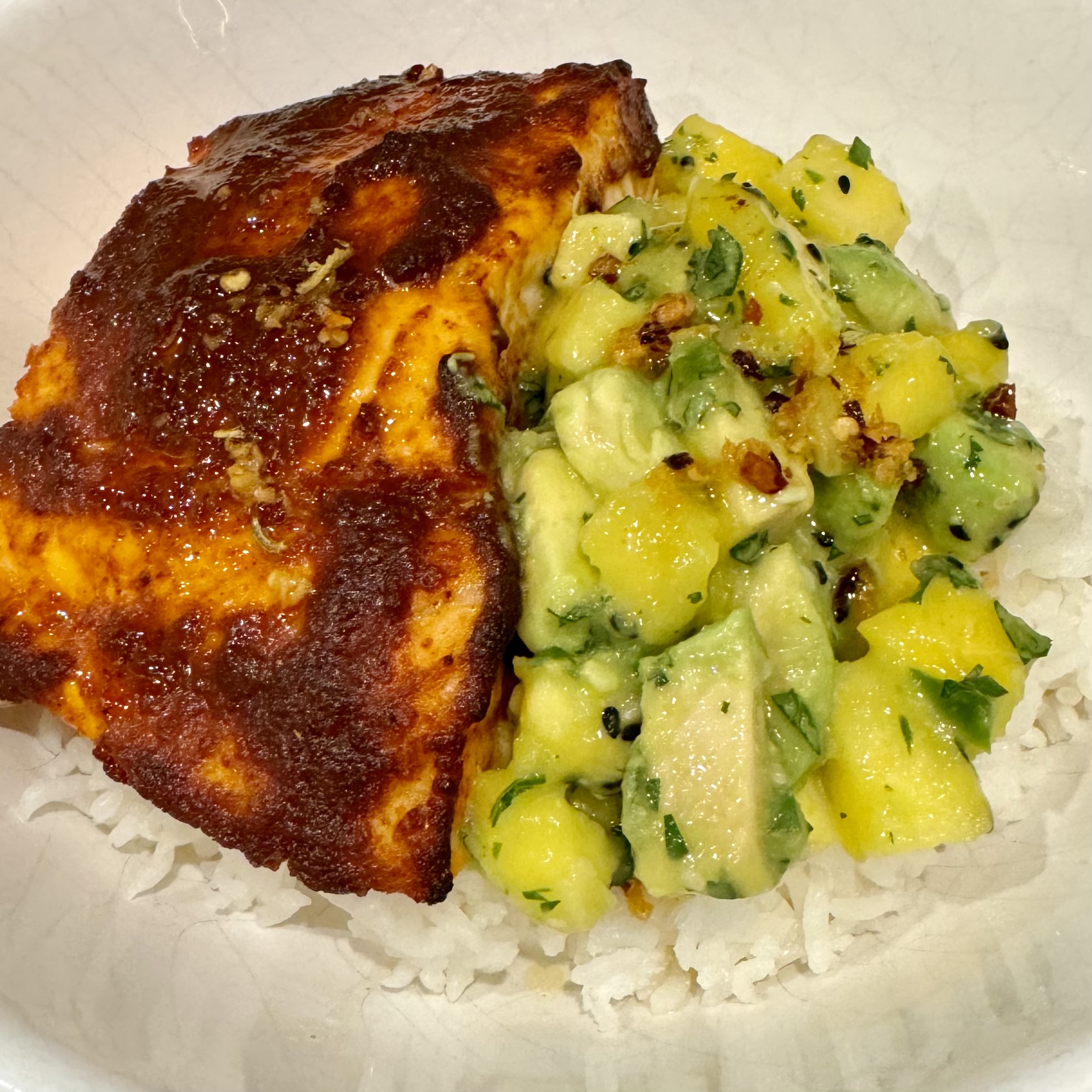Salmon Bowl with Avocado Mango Salsa